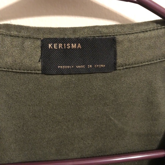 Faux Suede olive green button up top NWOT - Picture 2 of 5